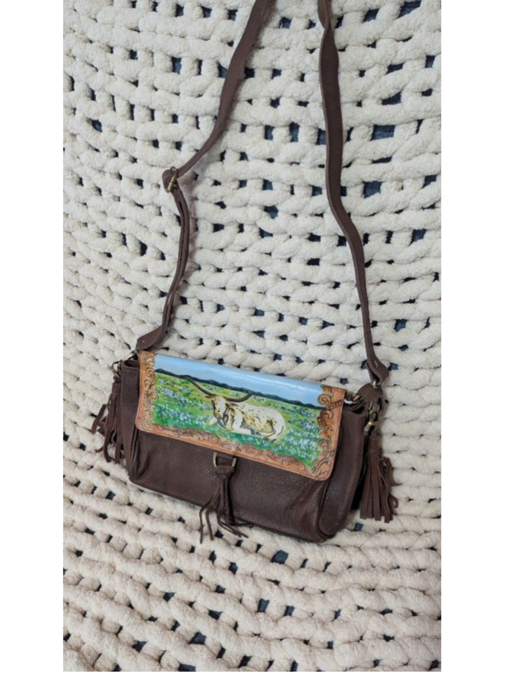 American Darling Longhorn Crossbody Purse | Hand Painted Leather Western Bag